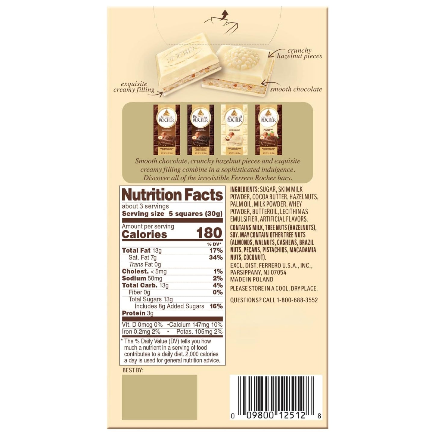 Ferrero Rocher White Chocolate Bar with Hazelnut | Creamy & Crunchy Premium Chocolate | 90 g (Imported)