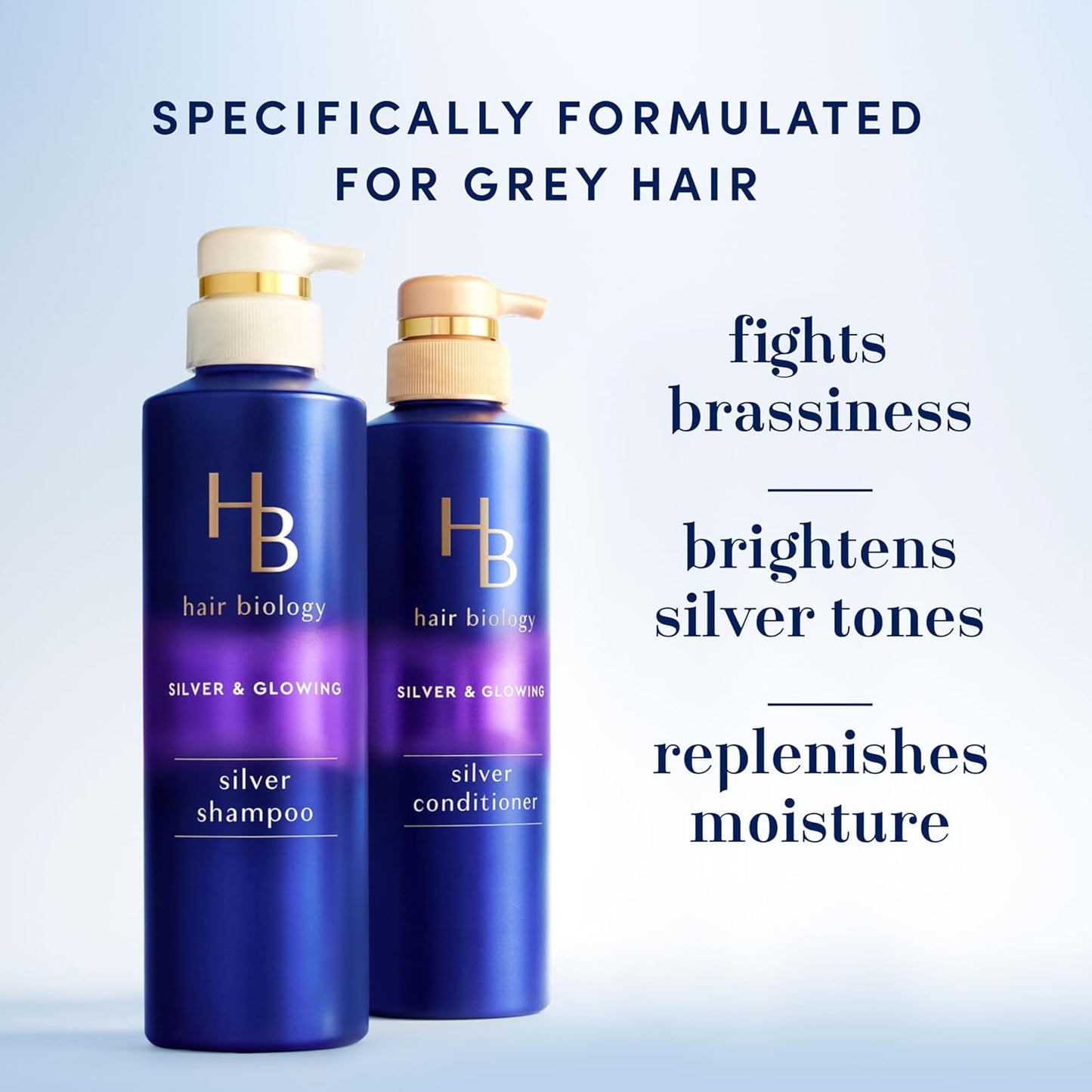 Hair Biology Biotin Purple Shampoo & Conditioner Set – Anti-Brass, Shine & Moisture for Grey, Silver & Color-Treated Hair – 12.8 fl oz Each, 2 Pack