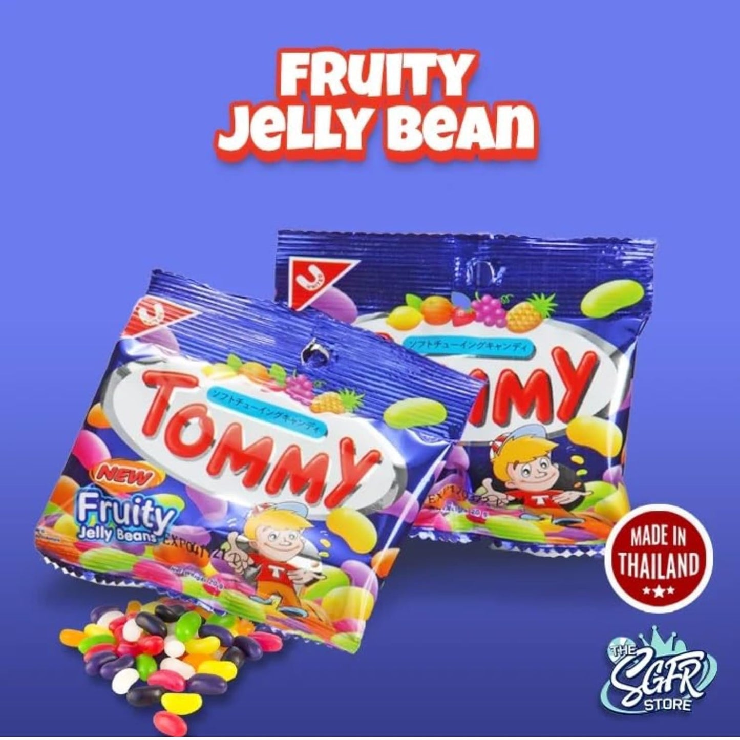 Tommy Fruity Jelly Beans | Assorted Fruit Flavoured Soft Chewy Candy | 6 Pouches x 15g (Imported, Vegetarian)