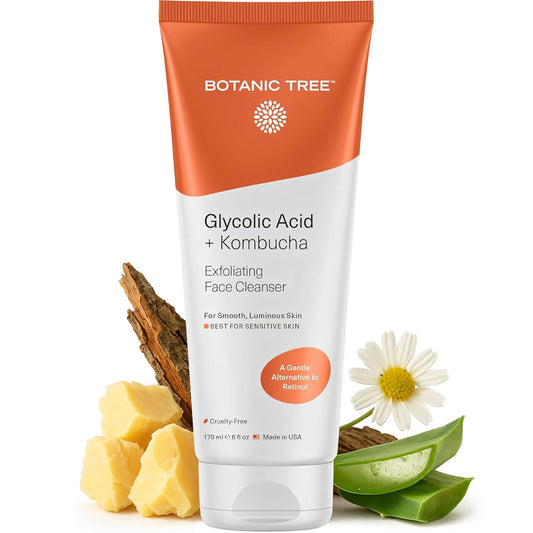 Botanic Tree Kombucha & Glycolic Acid Exfoliating Face Wash – Anti-Aging Cleanser with Probiotics & Antioxidants for Acne, Dark Spots & Fine Lines