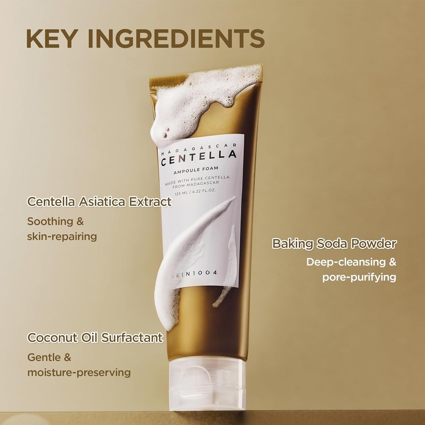 SKIN1004 Madagascar Centella Ampoule Foam Cleanser – Gentle Daily Face Wash with Calming Centella, Removes Dirt & Oil, Hydrating Formula, 4.22 oz