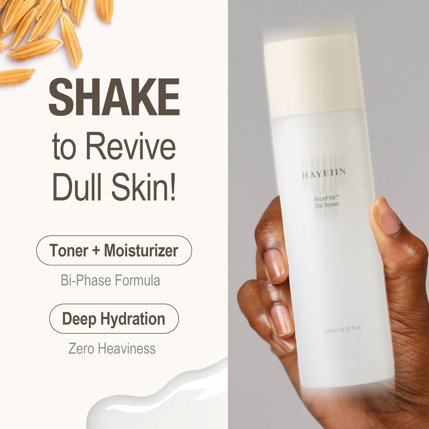 HAYEJIN RiceFila Oil Toner | 2-in-1 Korean Rice Toner & Cream with Niacinamide, Hyaluronic Acid & Peptides | Hydrating, Lightweight & Barrier Care (5.07 fl.oz)