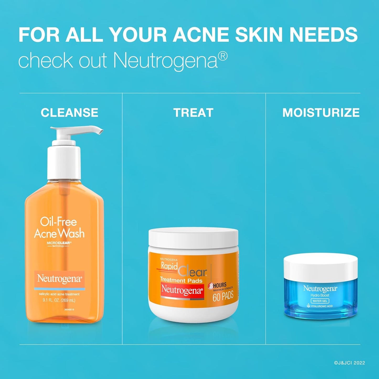 Neutrogena Oil-Free Acne Face Wash – Salicylic Acid Facial Cleanser with MicroClear Technology | 9.1 fl oz Pump Bottles, Pack of 3 | Daily Acne Treatment for Clear Skin