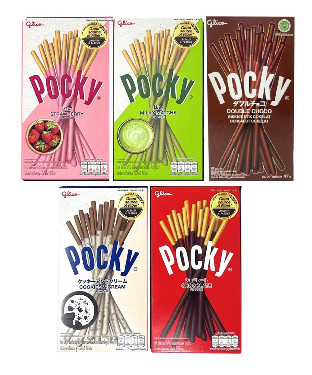 Glico Pocky Biscuit Sticks Combo Pack – 5 Flavours Variety Box 47g Each (Imported from Japan)