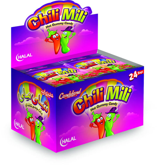 Candylands Chili Mili Jelly Candy – Sweet & Spicy Chewy Gummies Box 24 Packs 480g (Imported)
