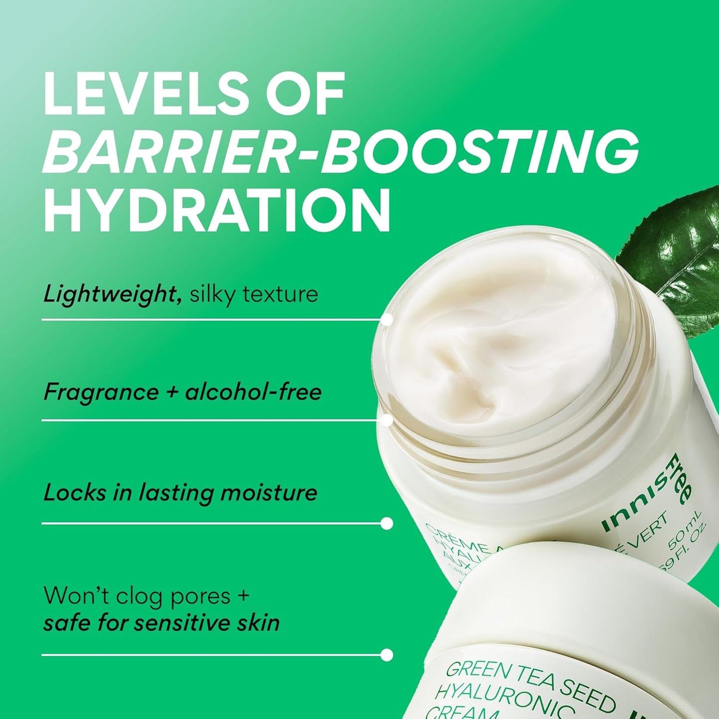 Innisfree Green Tea Seed Hyaluronic Acid Cream – Hydrating Korean Moisturizer with Ceramides & Barrier Boosting Complex (1.69 fl. oz)
