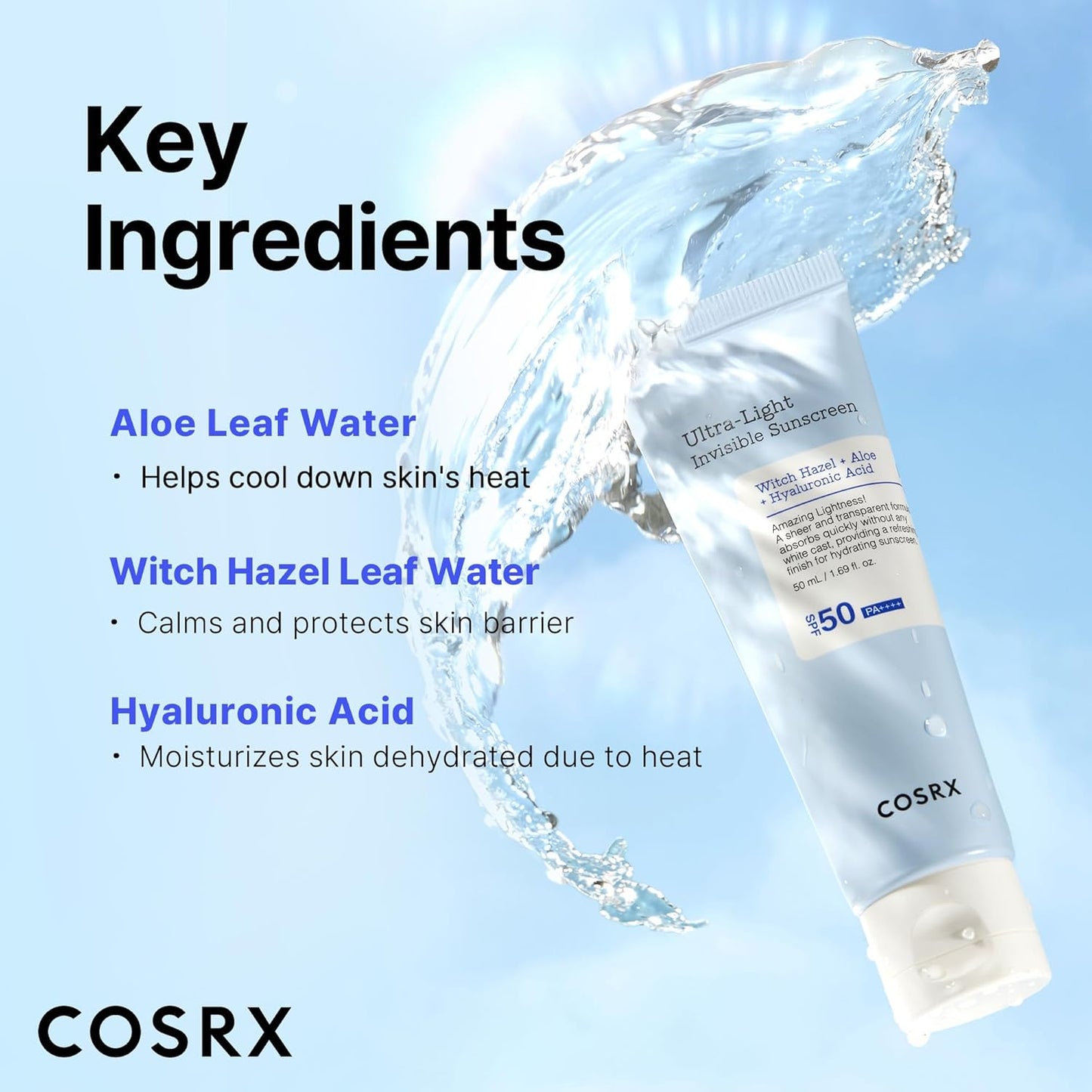 COSRX Ultra-Light Invisible Sunscreen SPF 50 – Hydrating Broad Spectrum UV Protection (55g)
