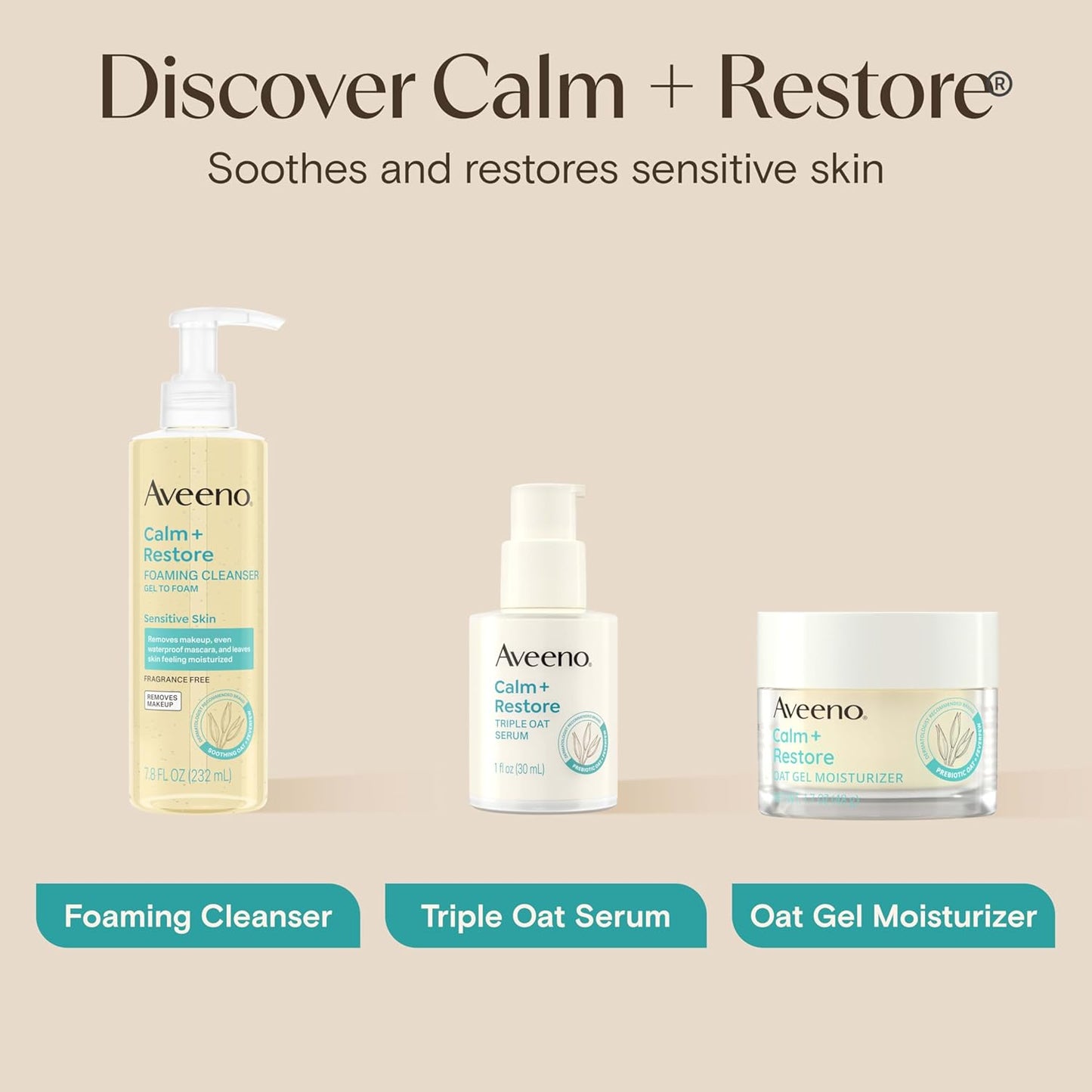 Aveeno Calm + Restore Triple Oat Hydrating Face Serum – Lightweight, Fragrance-Free Serum for Sensitive Skin, 1 fl oz