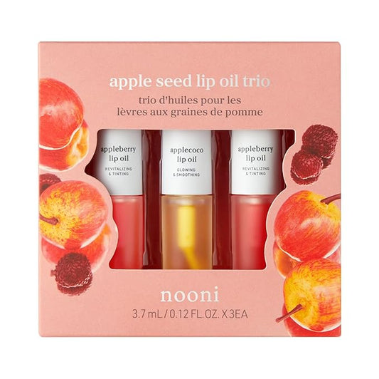 NOONI Korean Lip Oil Gift Set – Hydrating Tinted Lip Oil Trio with Appleberry & Applecoco | Vegan Lip Care for Plump, Smooth & Long-Lasting Moisture (0.12 Fl Oz x 3)