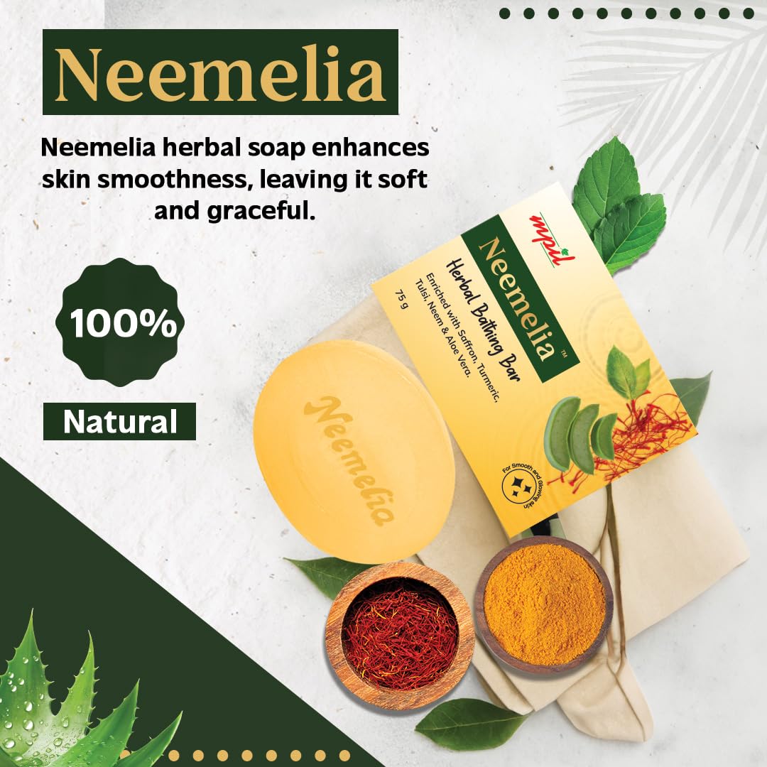 MPIL Neemelia Herbal Bathing Bar | Pure Neem & Kesar Soap | Acne & Skin Care | 75g