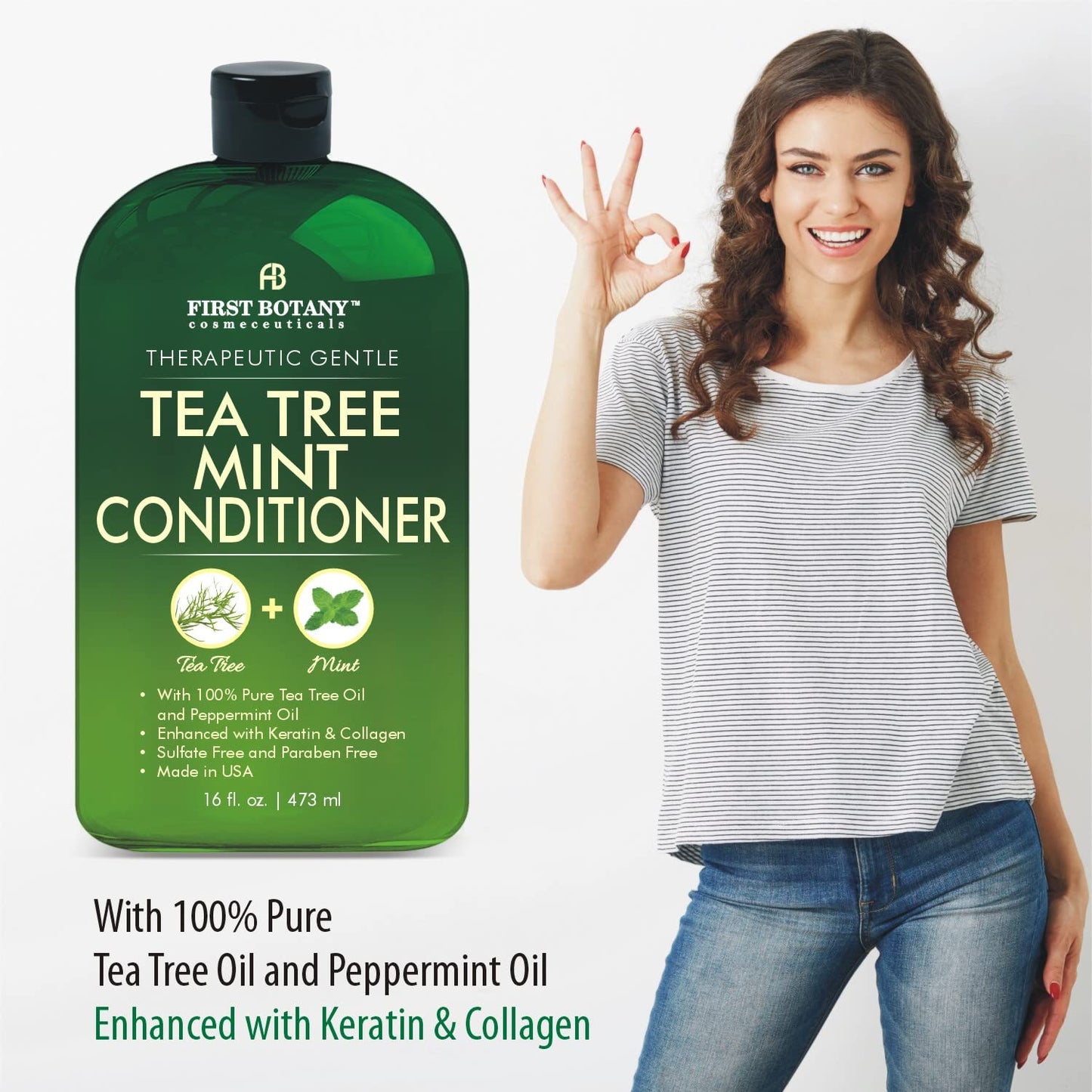 First Botany Tea Tree Mint Shampoo & Conditioner Set – Sulfate-Free Hair Growth & Anti-Dandruff Duo with Peppermint & Argan Oil – 16 fl oz Each, 2 Pack