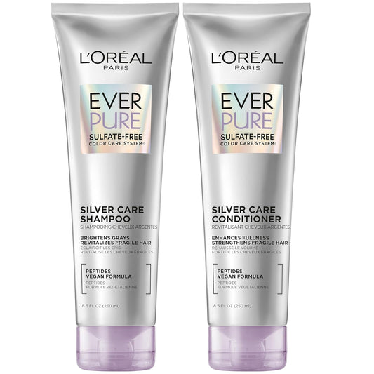 L'Oréal Paris EverPure Silver Care Shampoo & Conditioner Set | Sulfate-Free Vegan Formula with Peptides for Gray & Silver Hair (1 Kit)