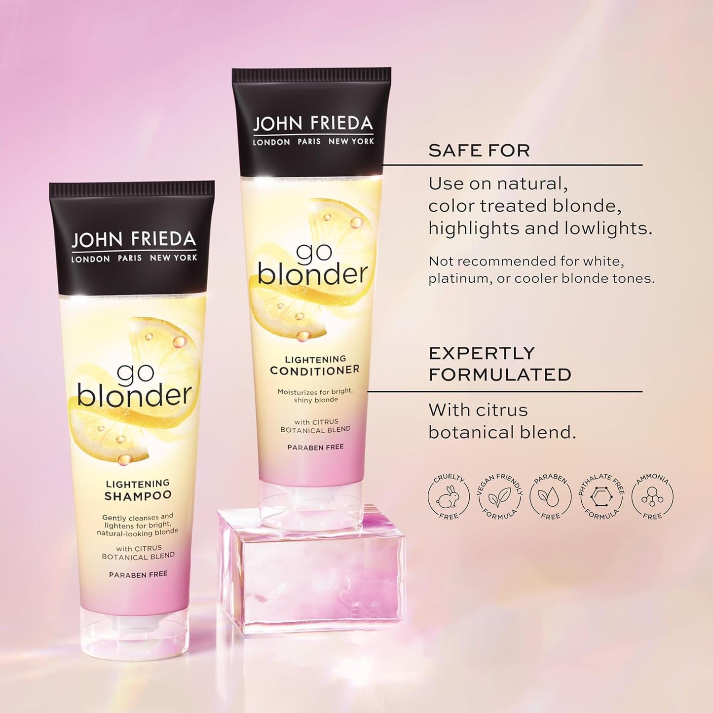 John Frieda Sheer Blonde Go Blonder Shampoo & Conditioner Set – Gradually Lightens Blonde Hair, Citrus & Chamomile Formula, Paraben-Free, 8.3oz x 2