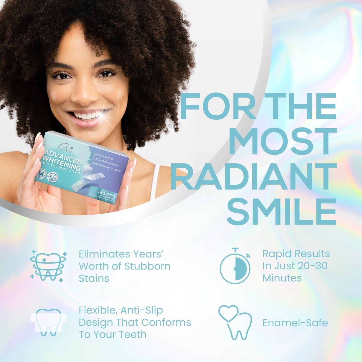 Venus Visage Teeth Whitening Strips – Professional 14-Day Kit, 28 Mint Flavored Strips | Enamel-Safe, No Sensitivity