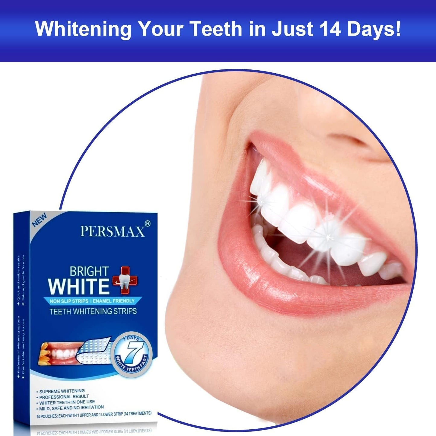 PERSMAX Teeth Whitening Strips Kit – Enamel-Safe, Dentist Recommended, 14-Day Whitening System with 28 Non-Slip Strips for Sensitive Teeth