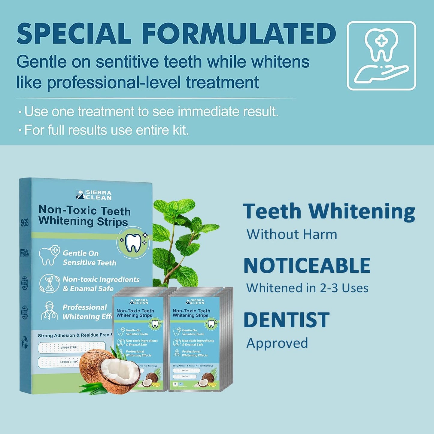 Sierra Clean Teeth Whitening Strips – 14-Day Kit (28 Strips) | Enamel-Safe, Peroxide-Free, Dentist Recommended for Sensitive Teeth