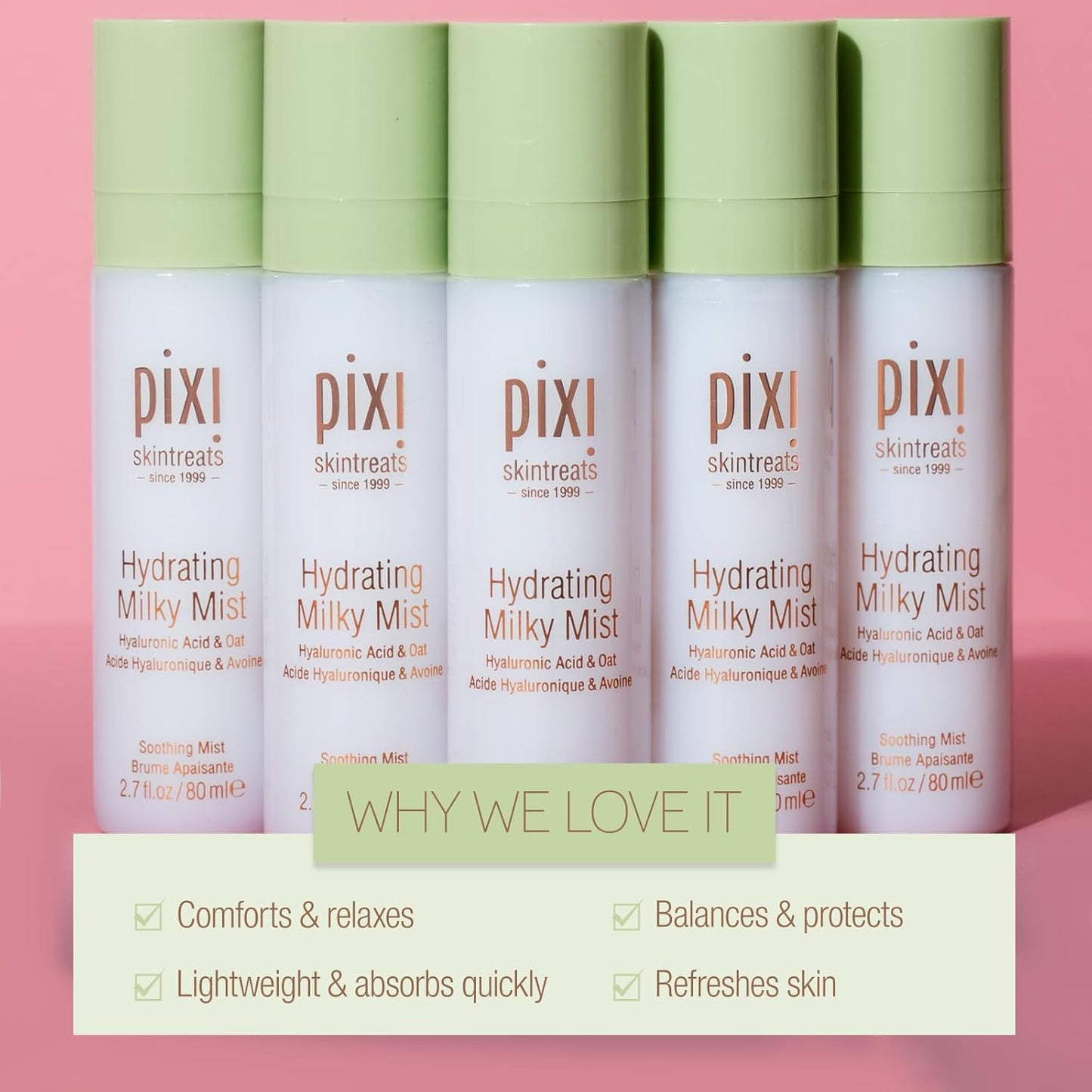 Pixi Beauty Milky Mist – Hydrating Face Spray with Hyaluronic Acid & Black Oat Extract – Lightweight Moisturizer for Dry & Sensitive Skin – Cruelty-Free – 2.7 fl oz