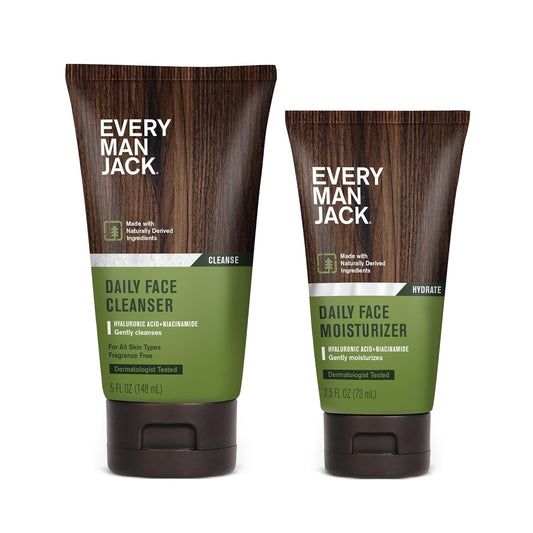 Every Man Jack Daily Face Wash & Lotion Set – Hydrating & Reviving Skincare for Men | 2-Pack with Hyaluronic Acid & Aloe Vera