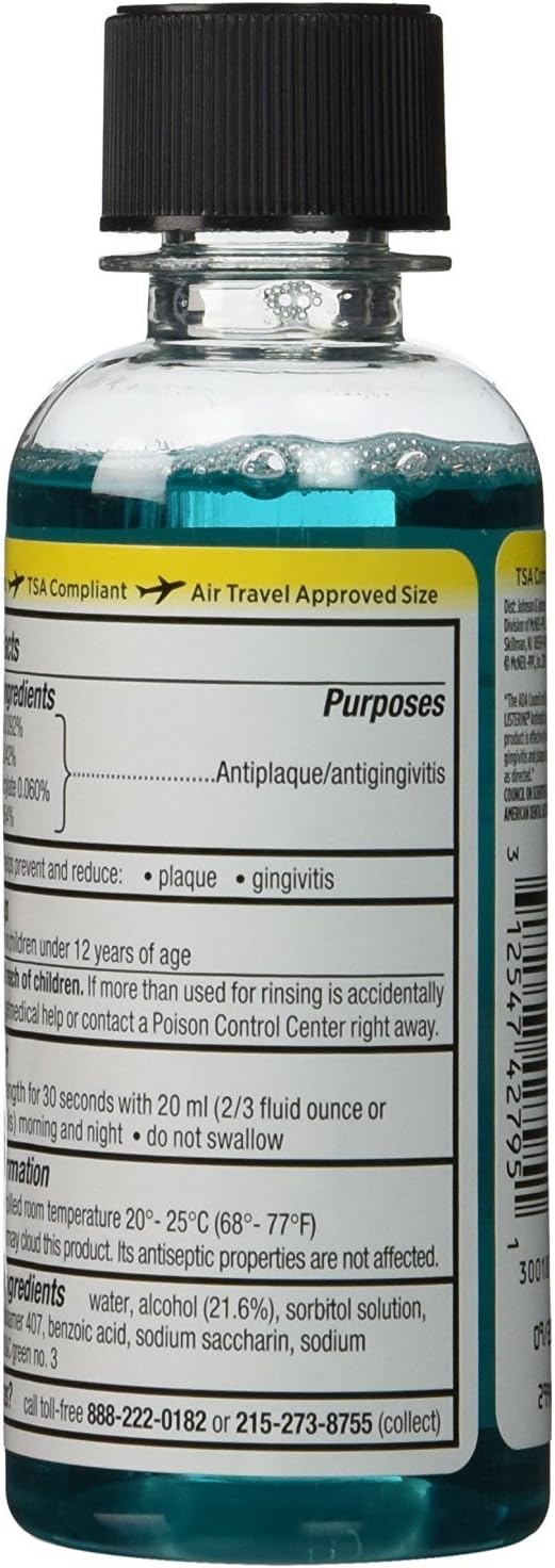 Listerine Cool Mint Antiseptic Mouthwash – Travel Size 3.2 oz (Pack of 6) – Fights Bad Breath & Germs