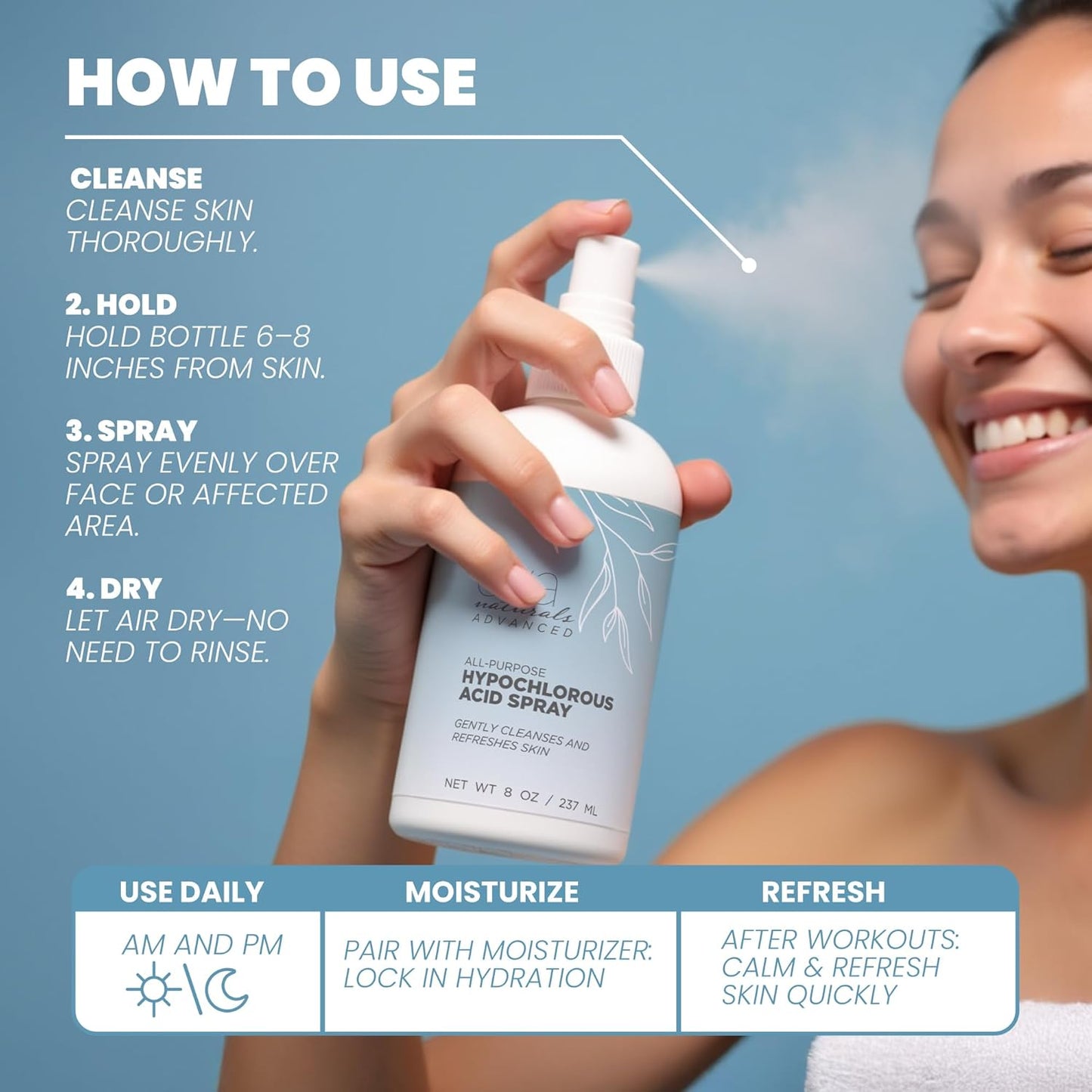 Eva Naturals Hypochlorous Acid Spray 0.018% – Hydrating Facial Mist & Toner for Acne, Eczema, Rosacea, Redness & Sensitive Skin – Gentle Cleanser for Face, Body, Baby & Pets – 8 oz