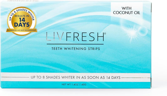 LIVFRESH Teeth Whitening Strips – 28 Strips (14 Treatments) | Enamel-Safe, Coconut Oil & Hydrogen Peroxide Formula, Gentle for Sensitive Teeth, Visible Results in 14 Days