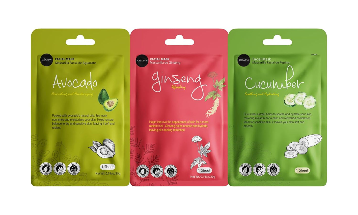 Celavi Korean Essence Facial Sheet Mask Variety Set – 12-Pack Hydrating & Nourishing Skincare for Radiant, Healthy Skin