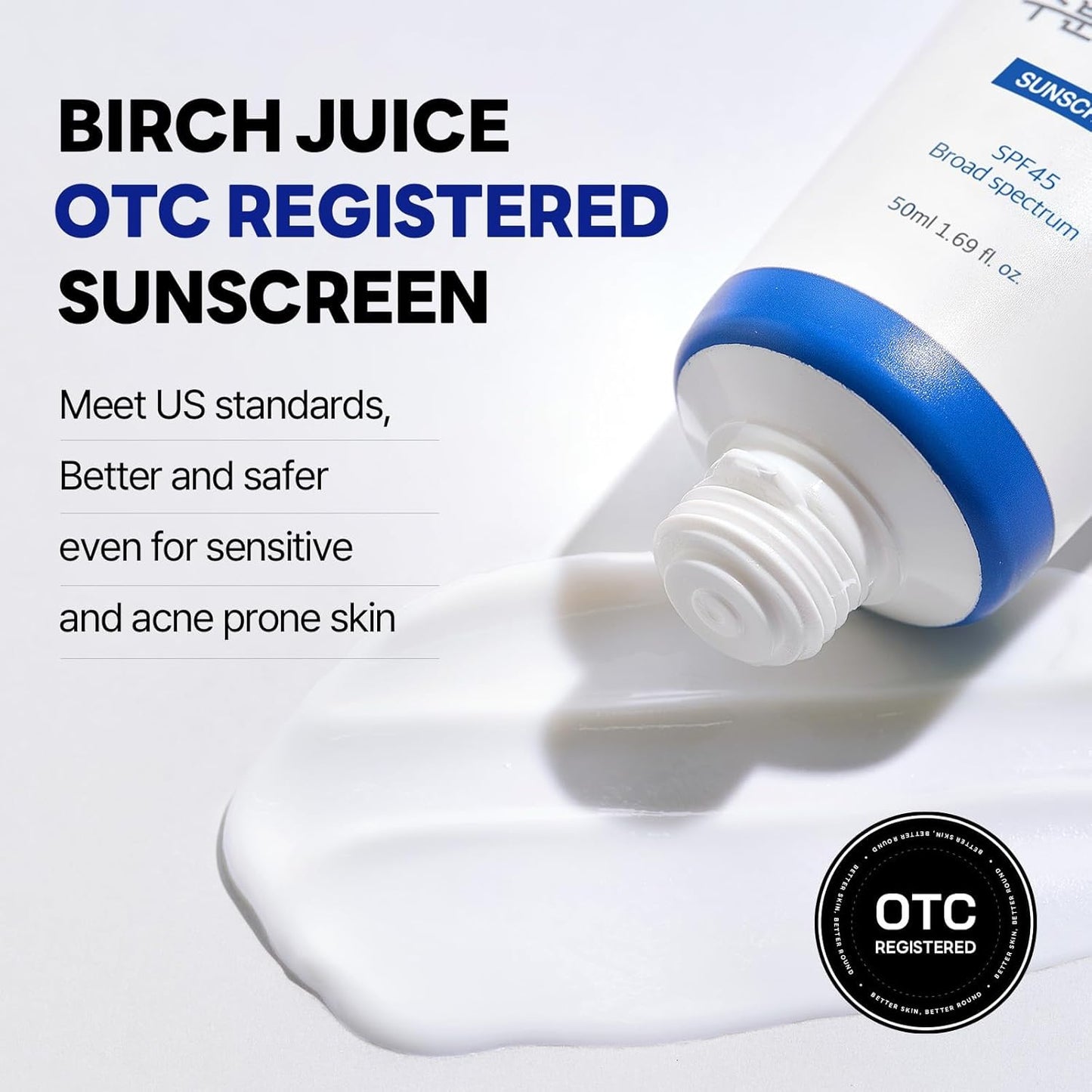 ROUND LAB Birch Juice Moisturizing UV Lock SPF 45 – Korean Sunscreen for Daily Use, Lightweight, Oil-Free & No White Cast (1.69 fl.oz / 50ml)