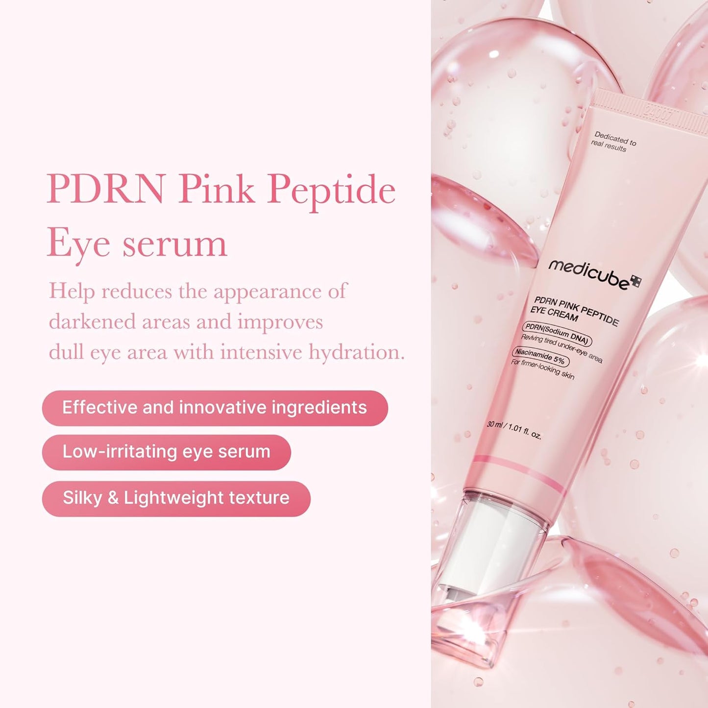 Medicube Salmon DNA PDRN Pink Peptide Eye Serum with Retinol & Niacinamide | Korean Eye Care for Fine Lines, Puffiness & Uneven Skin Tone (30ml / 1.01 fl oz)