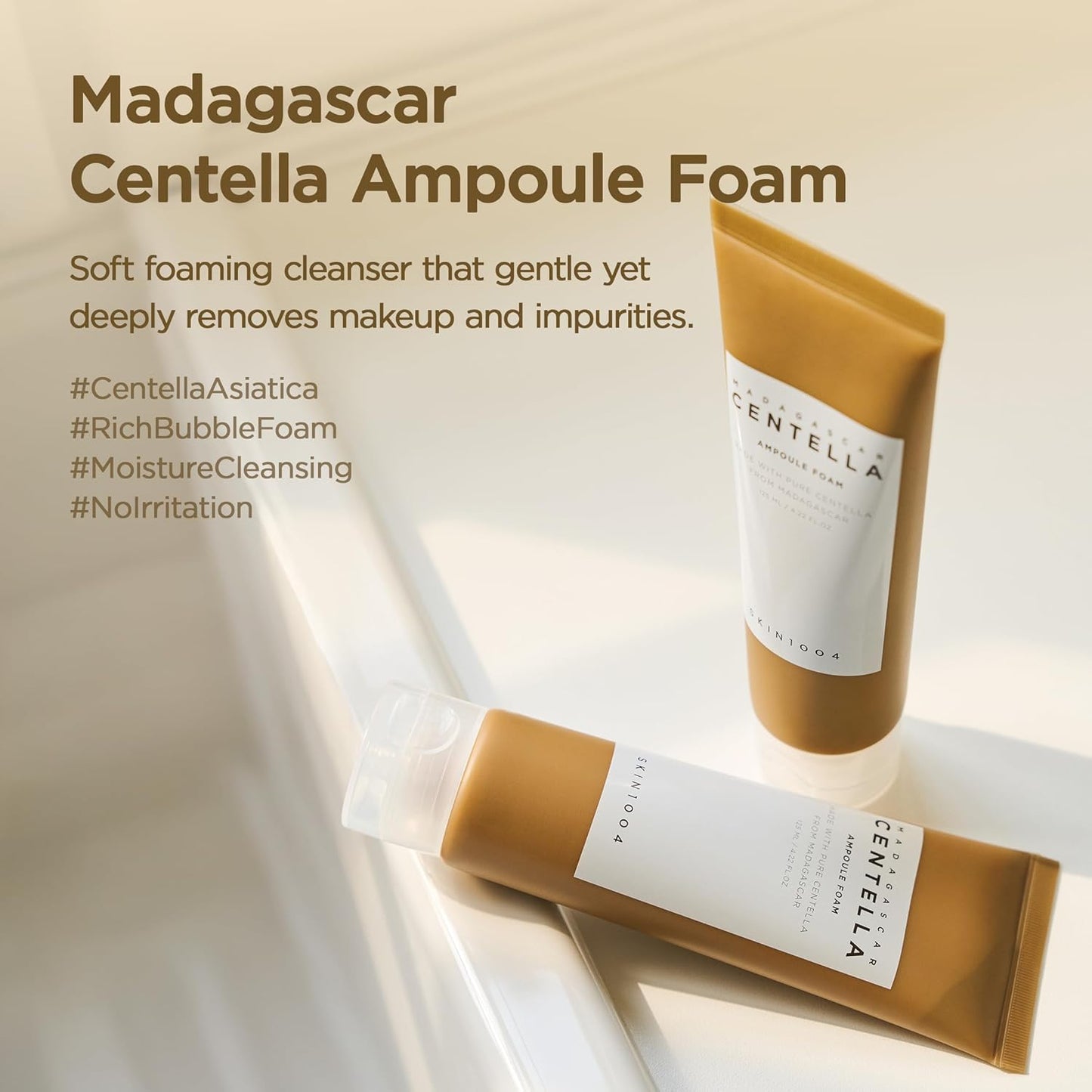 SKIN1004 Madagascar Centella Ampoule Foam Cleanser – Gentle Daily Face Wash with Calming Centella, Removes Dirt & Oil, Hydrating Formula, 4.22 oz