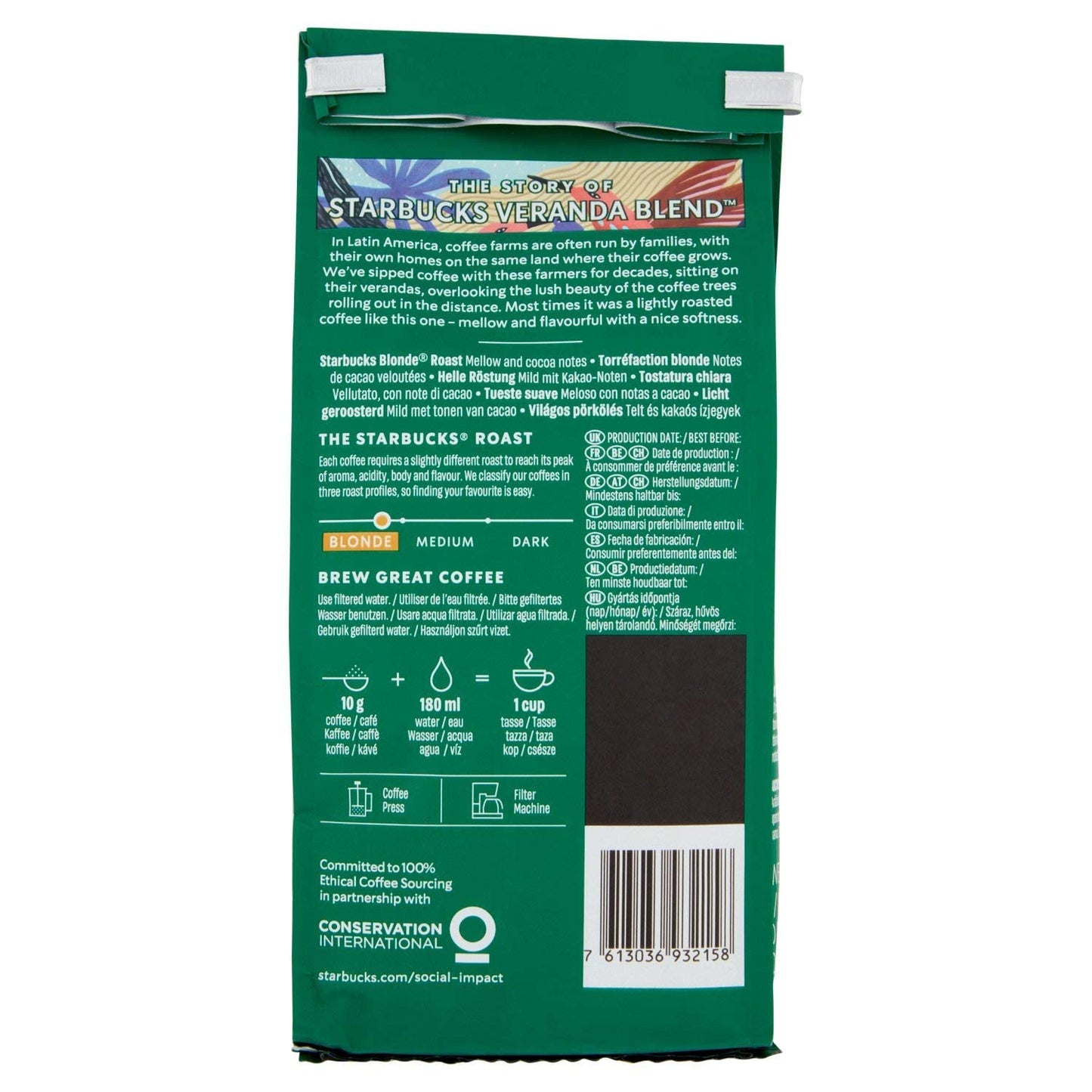 STARBUCKS Veranda Blend Blonde Roast Ground Coffee – Mellow Cocoa Notes, 200g (Imported)