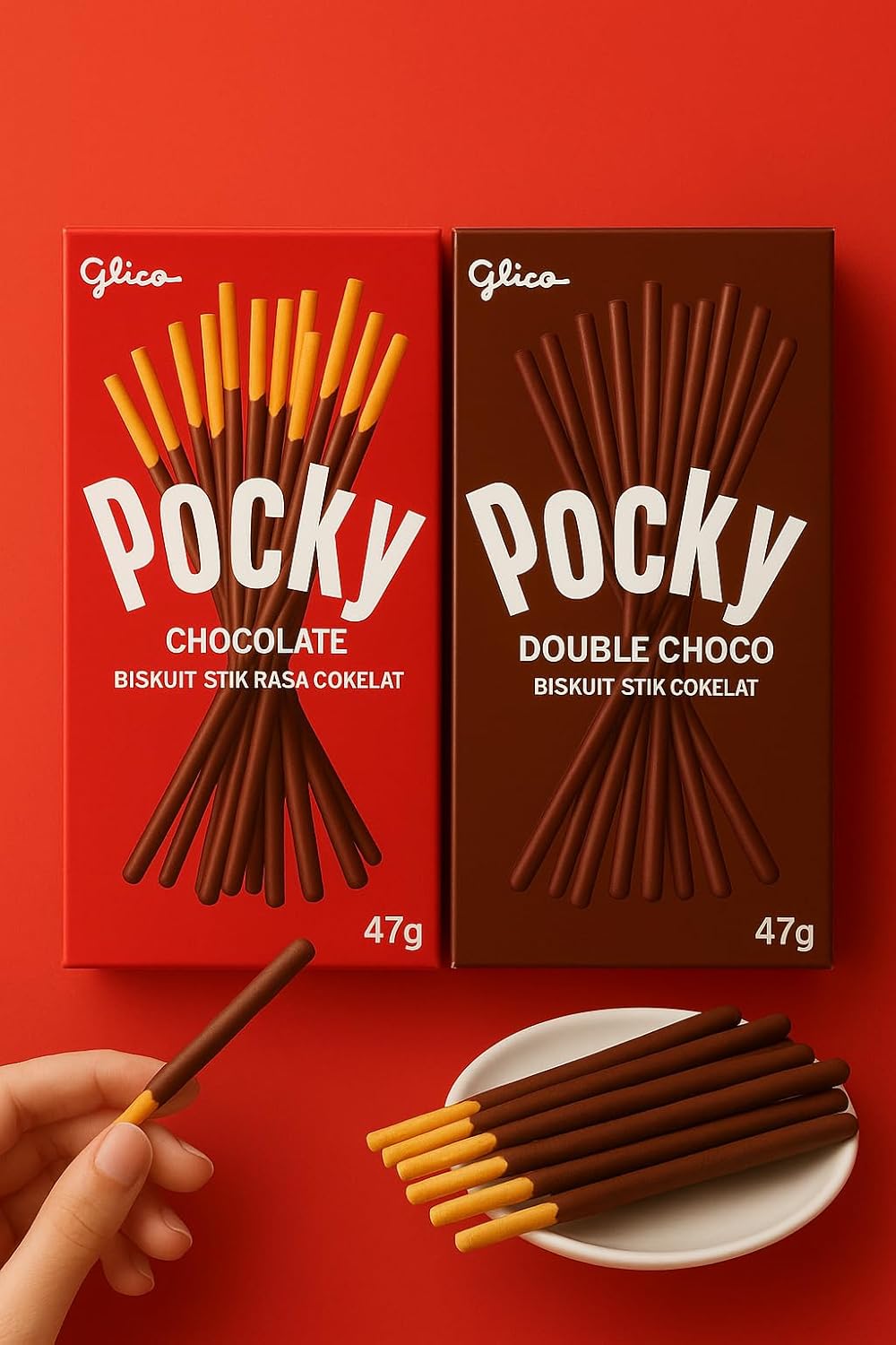 Glico Pocky Biscuit Sticks Combo Pack – 2 Flavours (Chocolate & Double Choco) – 47g Each | Imported Japanese Snack