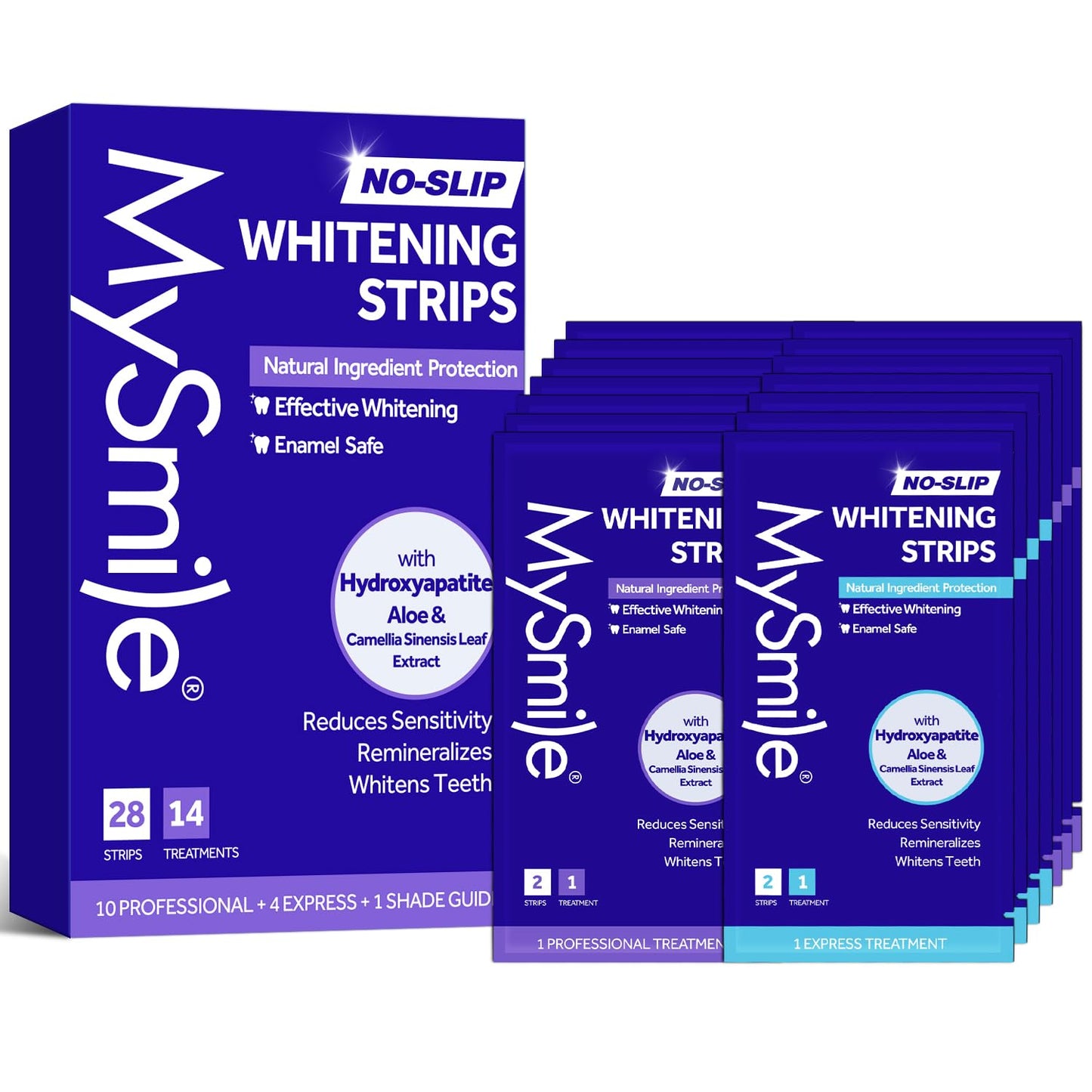 MySmile Teeth Whitening Strips 14 Treatments Kit, Hydroxyapatite-Infuse White Strips, Non-Sensitive Teeth Whitening with Soothing Natural Ingredients, Enamel-Safe, Residue-Free, Non-Slip(28 Count)