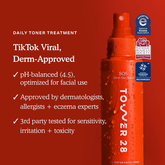 Tower 28 SOS Daily Rescue Facial Spray – Hypochlorous Acid Toner for Redness & Breakouts, 4 fl oz
