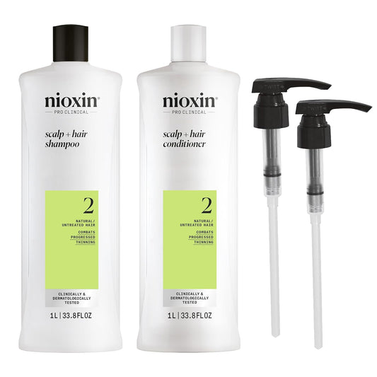 Nioxin Shampoo & Conditioner Liter Duo Set with Pumps – Strengthen & Boost Hair Density for Thinning Hair (Systems 1-4)