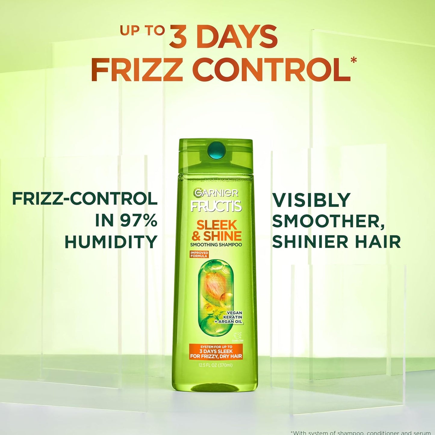 Garnier Fructis Sleek & Shine Shampoo & Conditioner Set – 72H Frizz Control with Argan Oil & Plant Keratin (2 Items, 22oz + 21oz)
