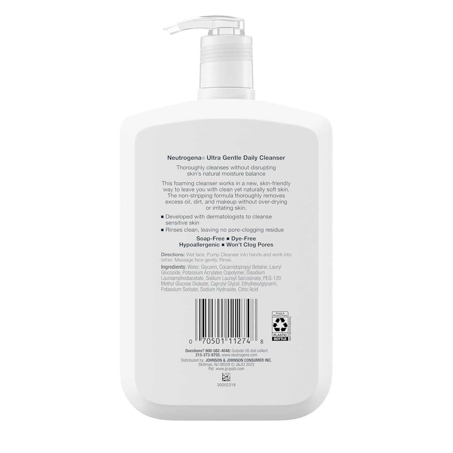 Neutrogena Ultra Gentle Foaming Facial Cleanser – Fragrance-Free, Hydrating Face Wash for Sensitive Skin, Daily Makeup Remover, 16 fl. oz