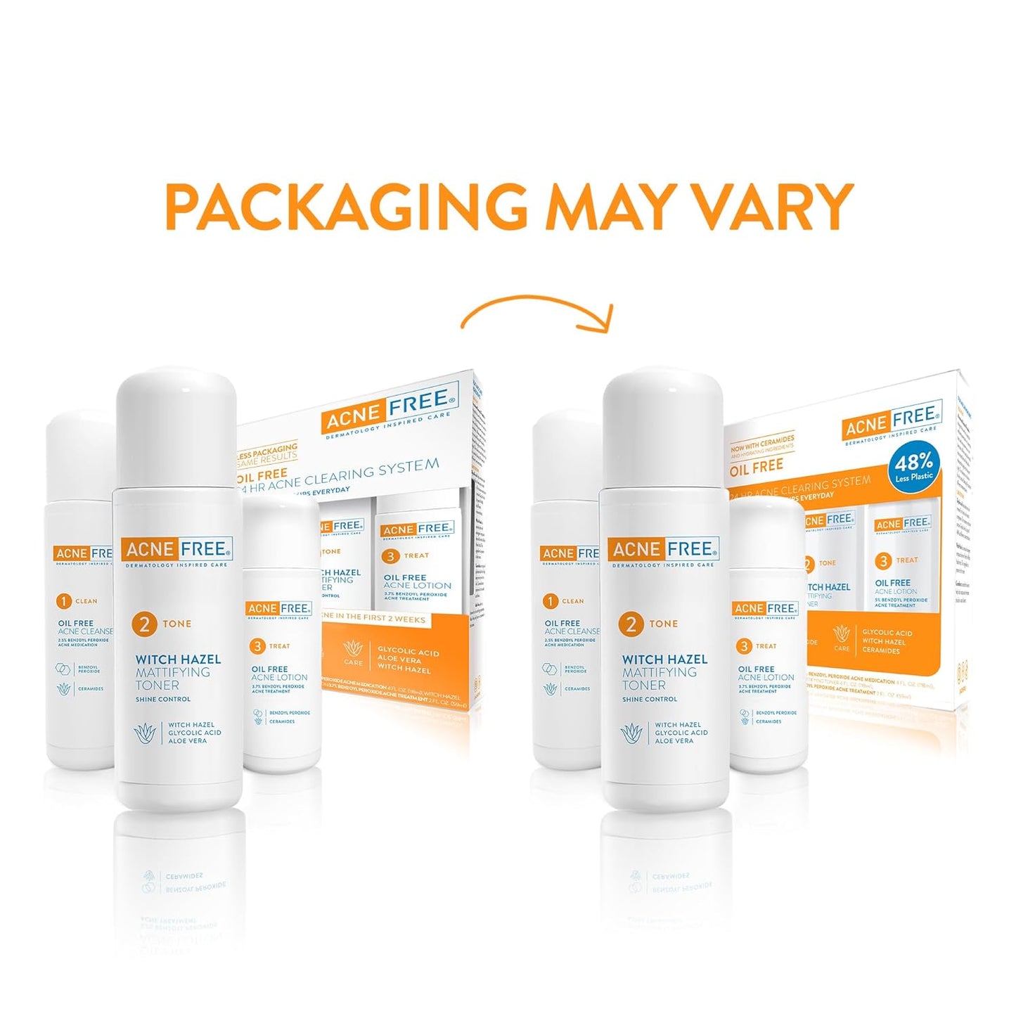 AcneFree 3 Step 24 Hour Acne Treatment Kit – Oil-Free Cleanser, Witch Hazel Toner & Acne Lotion with Benzoyl Peroxide – Dermatologist Recommended Acne Solution, 60 Day Supply