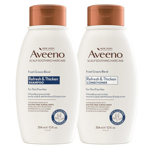 Aveeno Fresh Greens Shampoo & Conditioner Set | Sulfate-Free Clarifying & Volumizing Hair Care with Rosemary, Peppermint & Cucumber, Color-Safe (12 fl oz, 2-Pack)