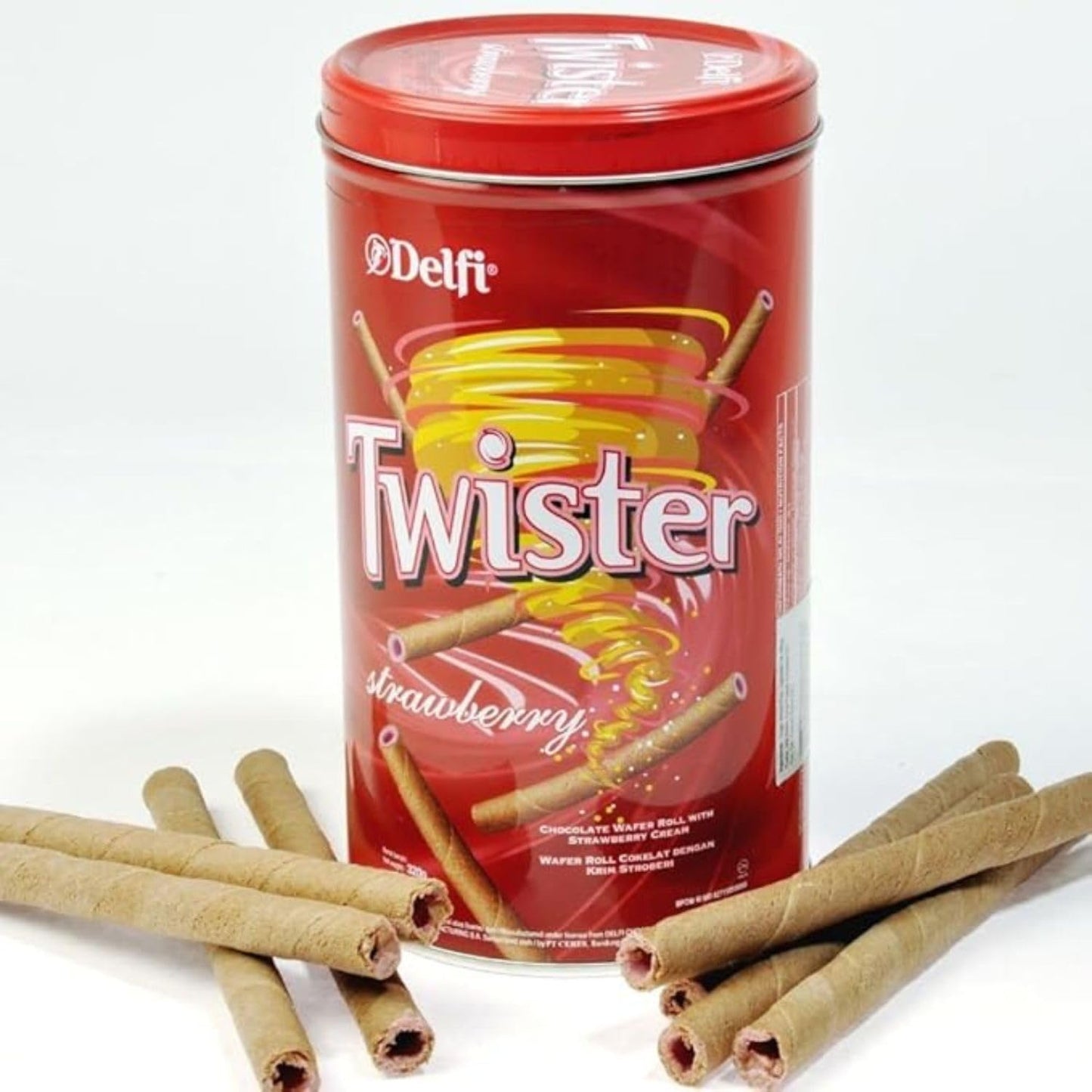 Delfi Twister Strawberry Wafer Rolls | Crispy Wafer with Creamy Strawberry Filling | 320g Canister (Imported)