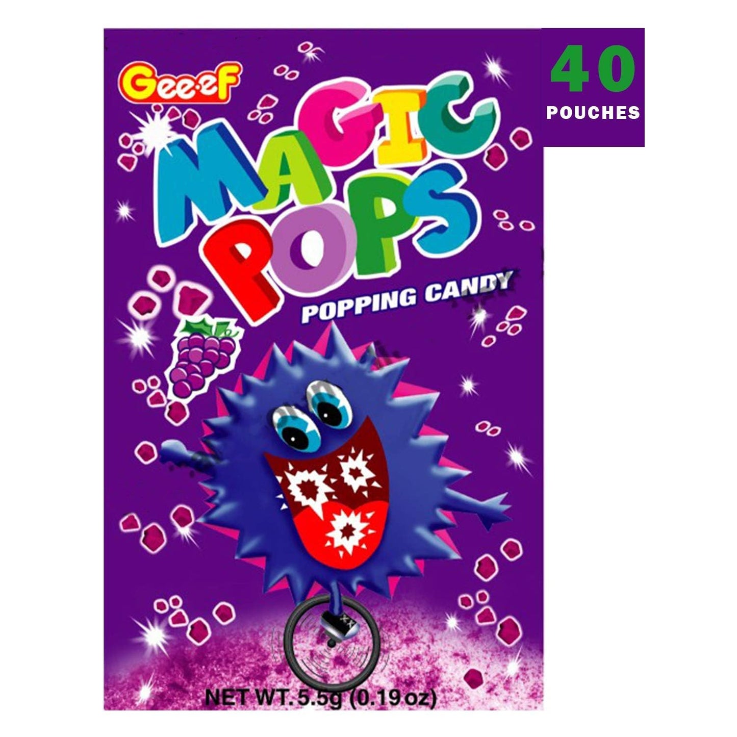 Geef Magic Pops Popping Candy – Grape Flavor Crackling Candy 5.5g x 40 Sachets (Imported, Vegetarian)