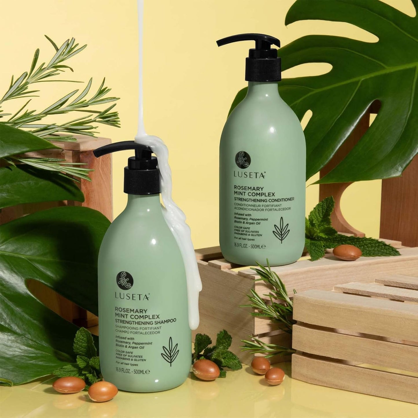 Luseta Rosemary Mint Strengthening Shampoo & Conditioner Set – Nourishing, Frizz-Control & Shine for Thin Hair (16.9oz × 2, Sulfate-Free)