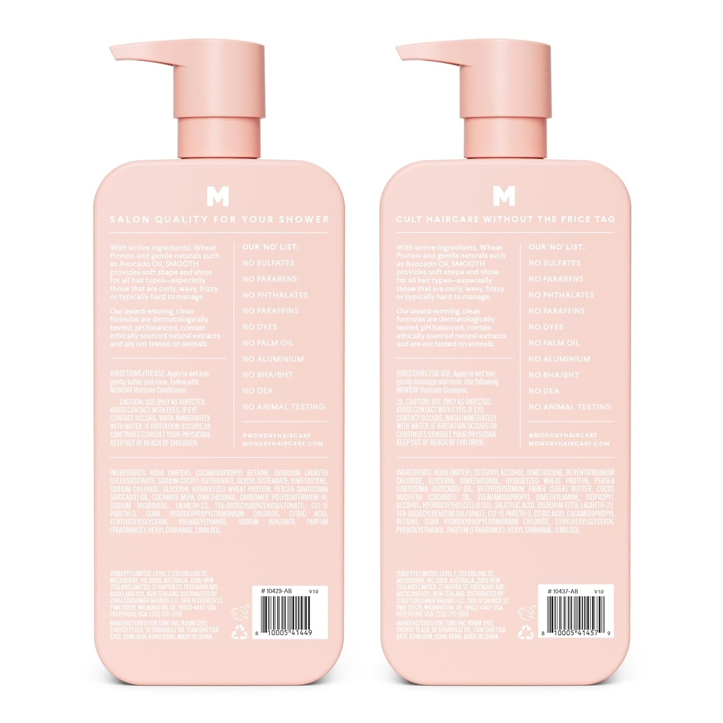 MONDAY Haircare Smooth Shampoo & Conditioner Set – Anti-Frizz, Moisturizing Formula with Coconut Oil, Shea Butter & Vitamin E – 27 oz Each, 2 Pack