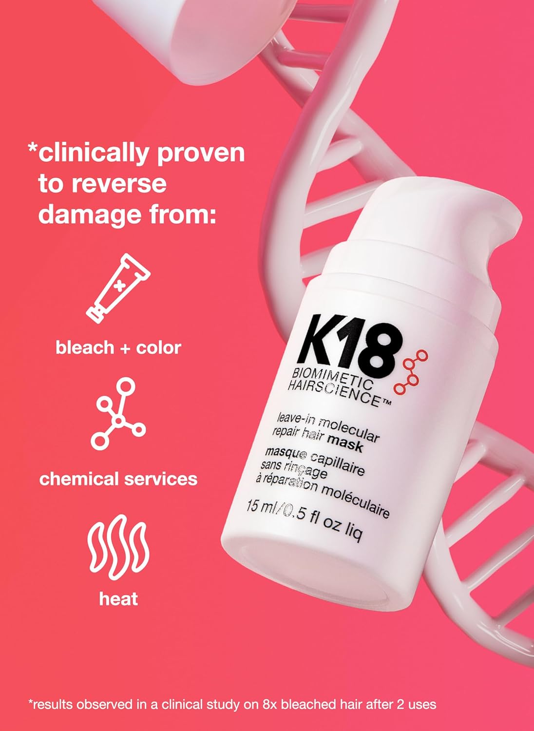 K18 Leave-In Molecular Hair Mask – Repairs & Restores Damaged Hair (1 oz)