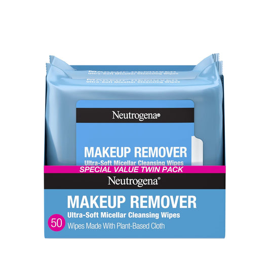Neutrogena Makeup Remover Wipes – Micellar Face Towelettes, Alcohol-Free, Twin Pack (50 Count)