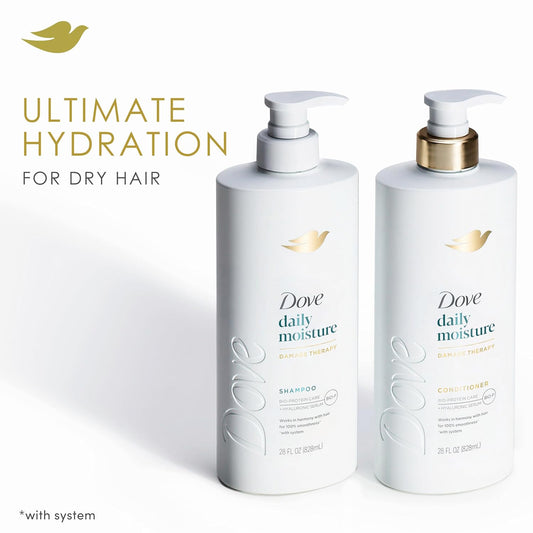 Dove Daily Moisture Shampoo | Damage Therapy for Dry Hair | With Bio-Protein Care & Hyaluronic Serum | 28 fl oz