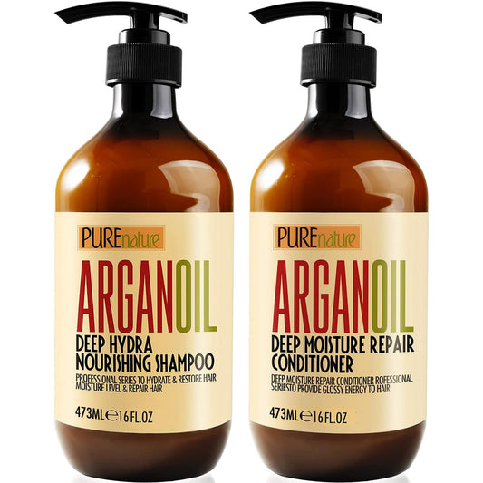 Argan Oil Shampoo & Conditioner Set | Sulfate-Free Moroccan Care with Keratin | Moisturizes, Strengthens & Reduces Frizz | For Curly, Straight & Damaged Hair