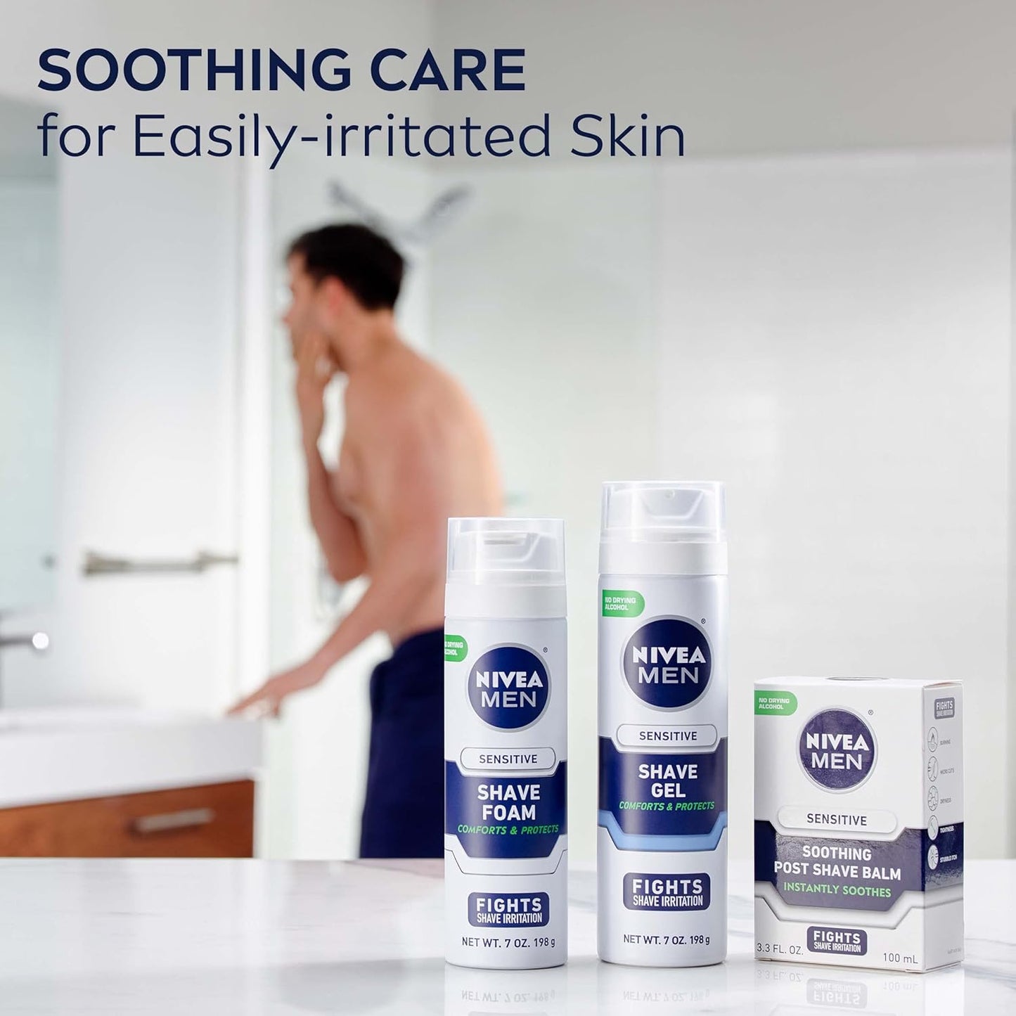 NIVEA MEN Sensitive Shave Gel with Vitamin E & Chamomile – Anti-Irritation Formula, 3 Pack (7 oz Each)