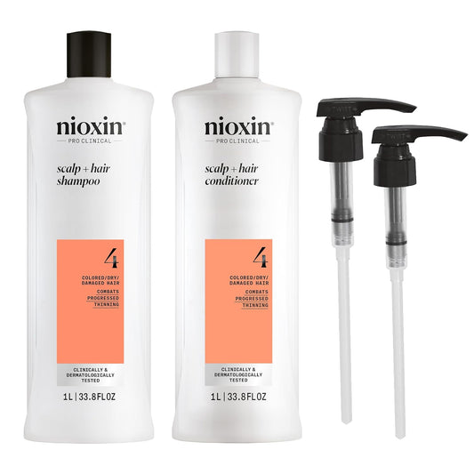 Nioxin Shampoo & Conditioner Liter Duo Set with Pumps | Strengthen, Nourish & Boost Hair Density for Thinning, Colored & Damaged Hair (Systems 1-4)