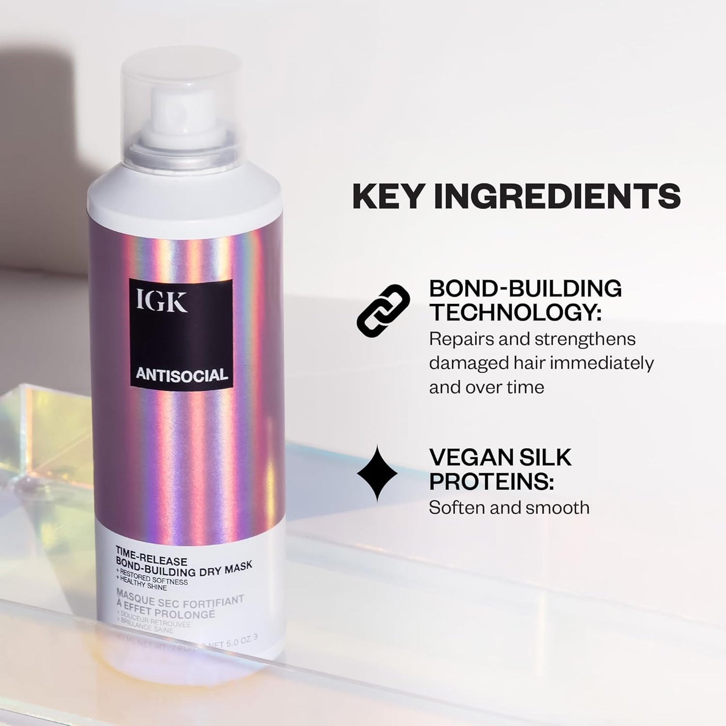 IGK Antisocial Overnight Bond-Building Dry Hair Mask – No-Rinse Leave-In Repair Treatment for Damaged Hair