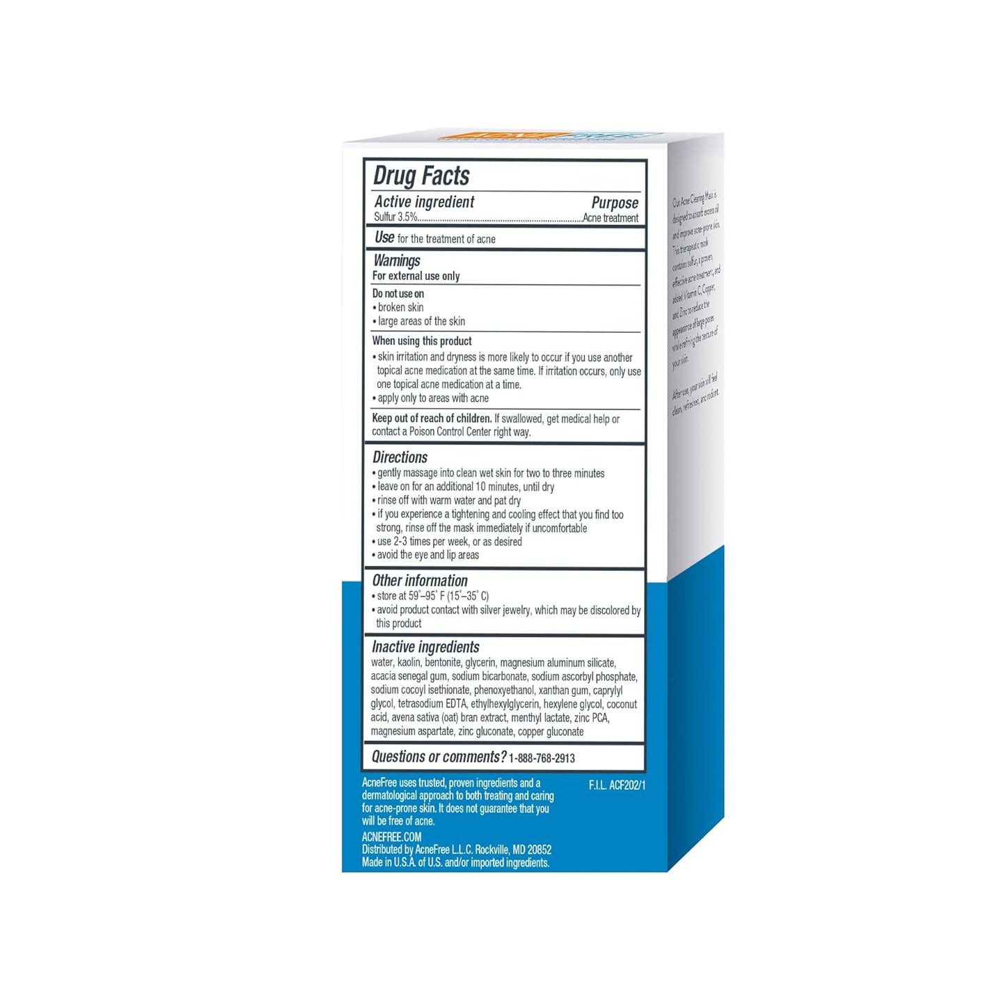 AcneFree Acne Clearing Mask – 3.5% Sulfur Treatment with Vitamin C, Bentonite & Zinc – Absorbs Oil, Unclogs Pores & Reduces Breakouts, 1.7 oz